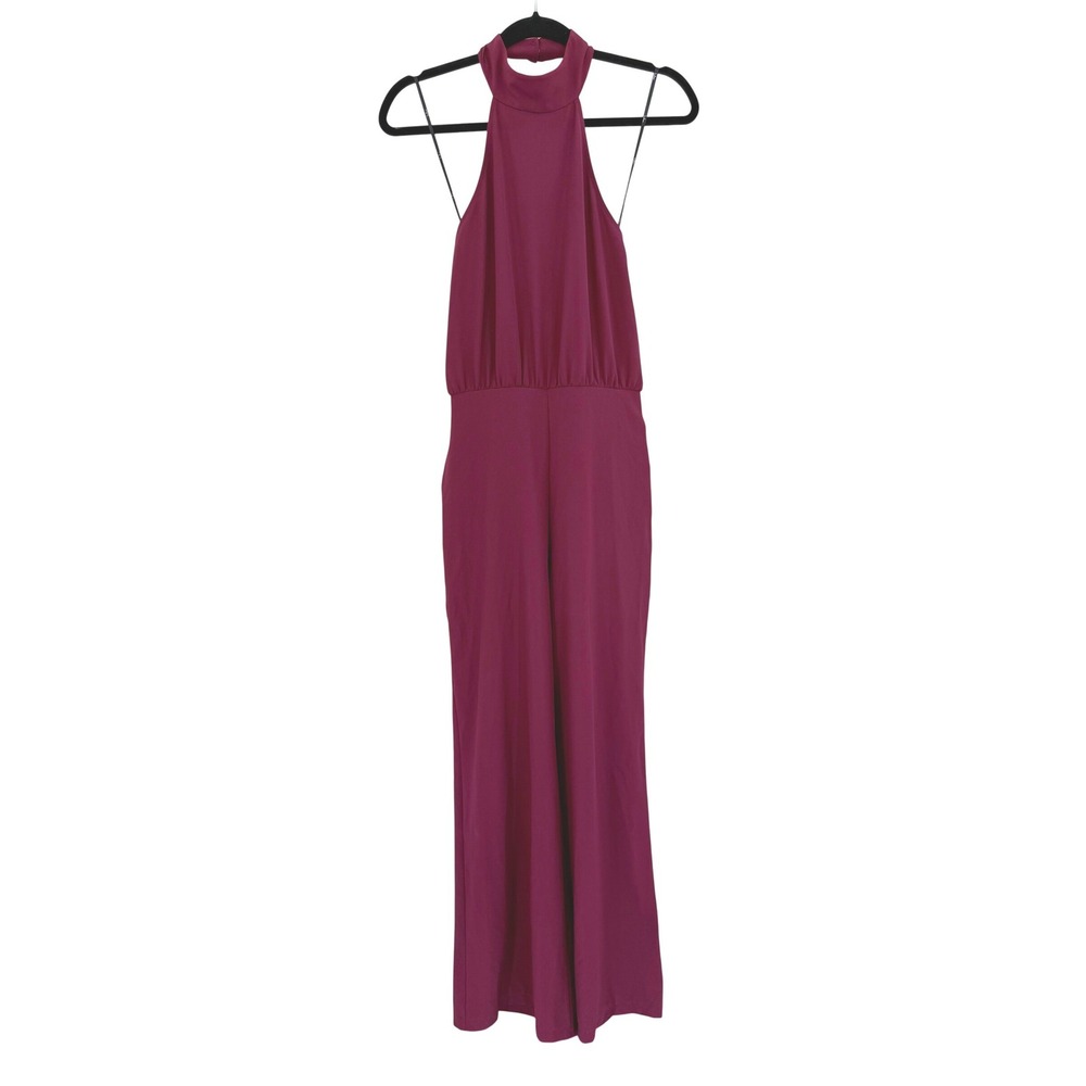 Lulus Berry Wine Burgundy Halter Open Low Back Wide Leg Jumpsuit Small NWT